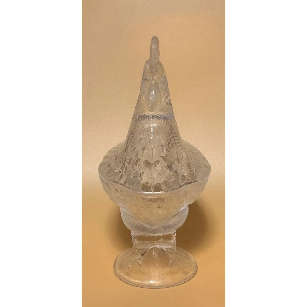 VTG LE Smith Clear Glass Standing Rooster Pedestal Covered Candy Dish Compote SG
